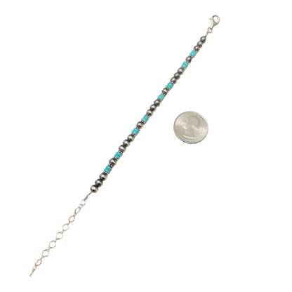 Blue Turquoise Desert Pearl Bead Bracelet Sterling Silver