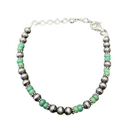 Green Turquoise Desert Pearl Bead Bracelet Sterling Silver