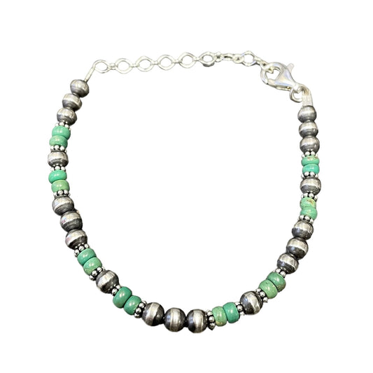 Green Turquoise Desert Pearl Bead Bracelet Sterling Silver