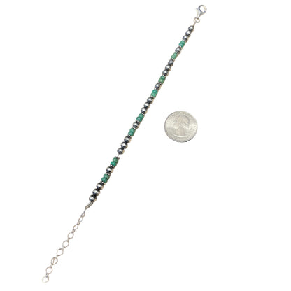Green Turquoise Desert Pearl Bead Bracelet Sterling Silver