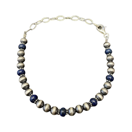 Lapis Desert Pearl Bead Bracelet Sterling Silver