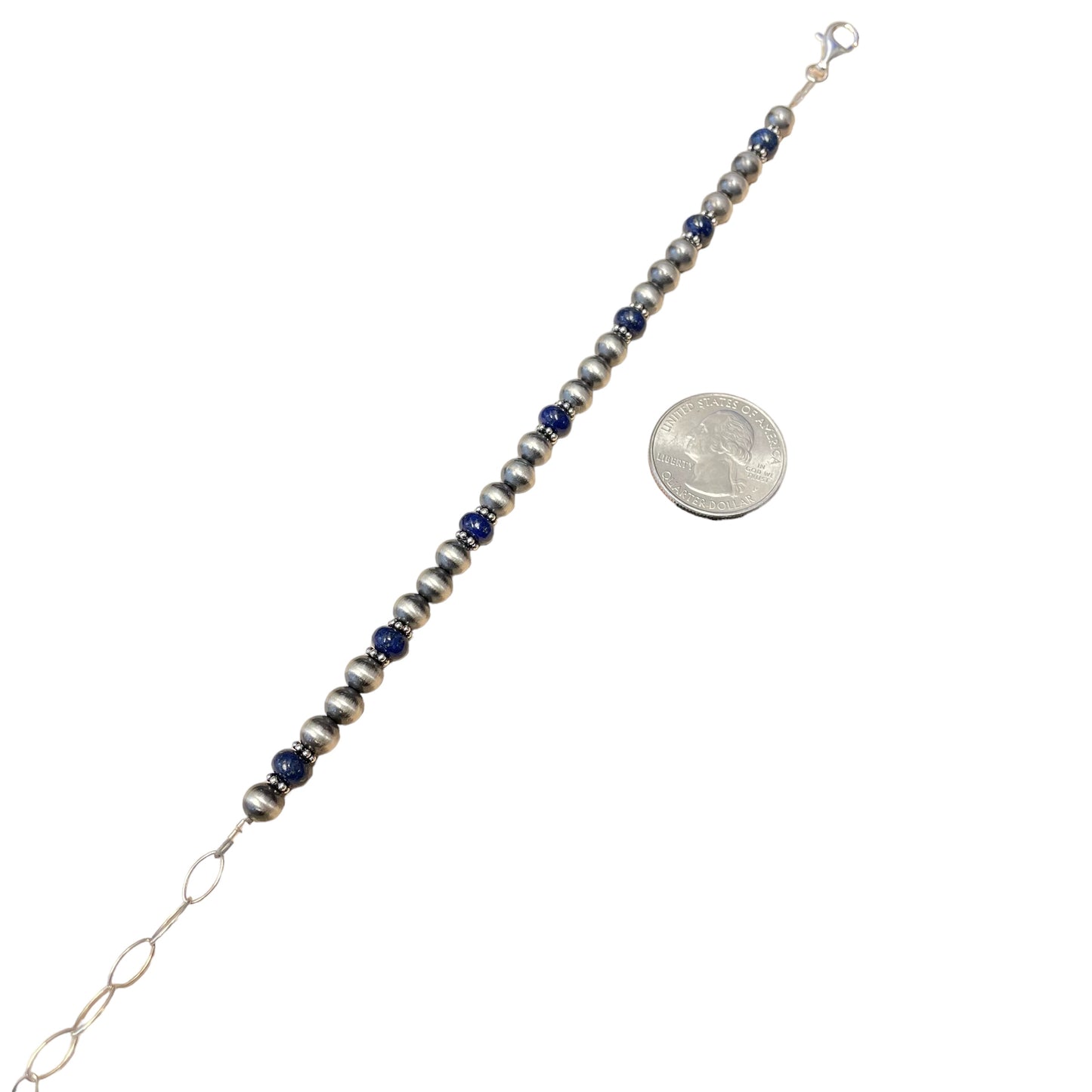Lapis Desert Pearl Bead Bracelet Sterling Silver