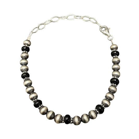 Onyx Desert Pearl Bead Bracelet Sterling Silver