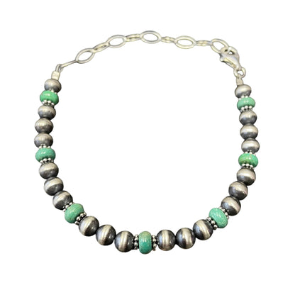 Green Turquoise Desert Pearl Bead Bracelet Sterling Silver