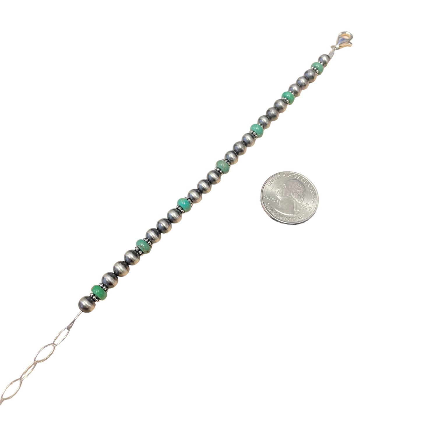 Green Turquoise Desert Pearl Bead Bracelet Sterling Silver