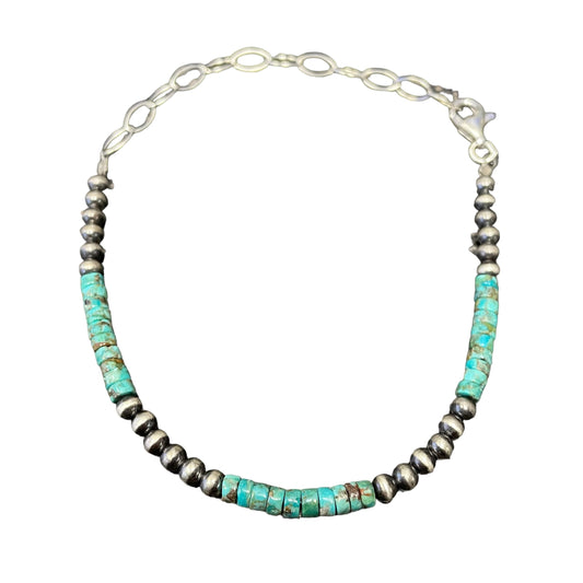 Turquoise Desert Pearl Bead Bracelet Sterling Silver