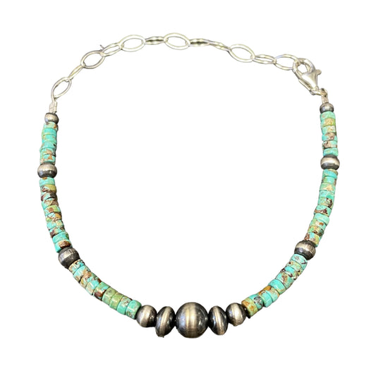 Turquoise Desert Pearl Bead Bracelet Sterling Silver