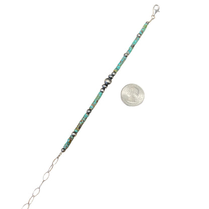 Turquoise Desert Pearl Bead Bracelet Sterling Silver