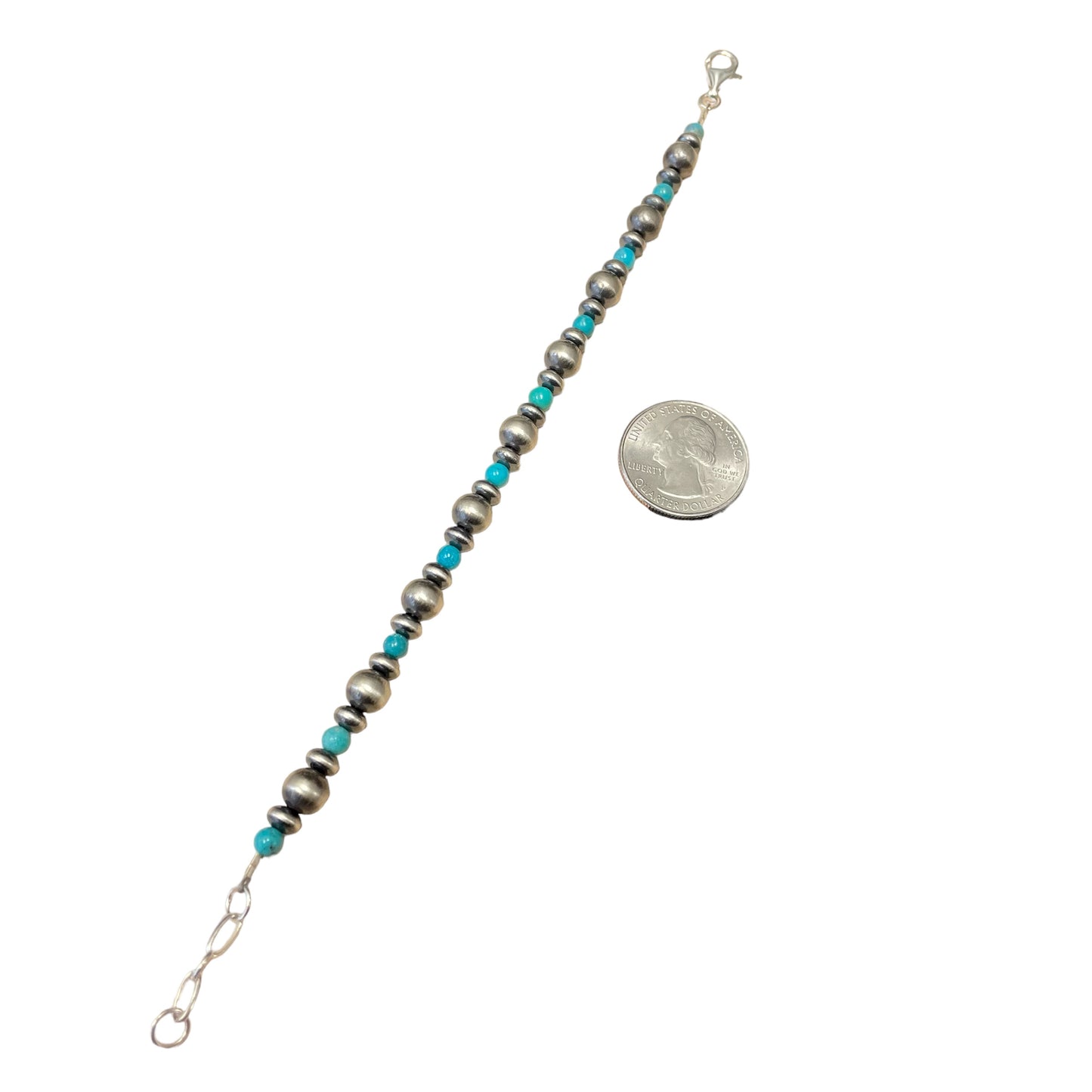 Blue Turquoise Desert Pearl Bead Bracelet Sterling Silver