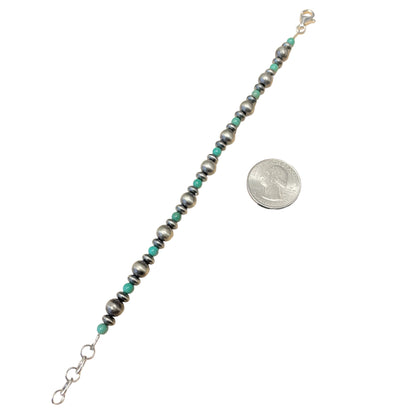 Green Turquoise Desert Pearl Bead Bracelet Sterling Silver