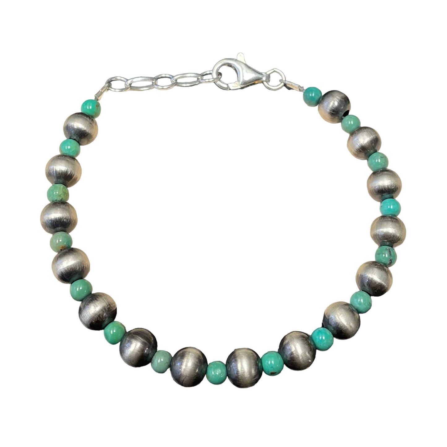 Green Turquoise Desert Pearl Bead Bracelet Sterling Silver