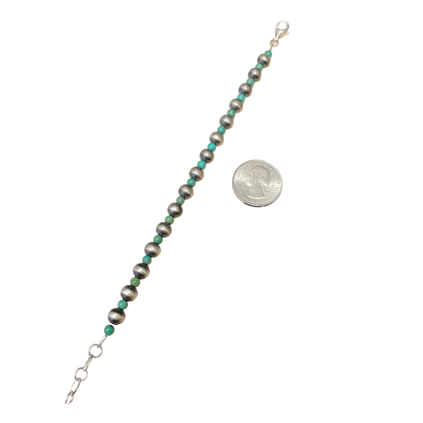 Green Turquoise Desert Pearl Bead Bracelet Sterling Silver