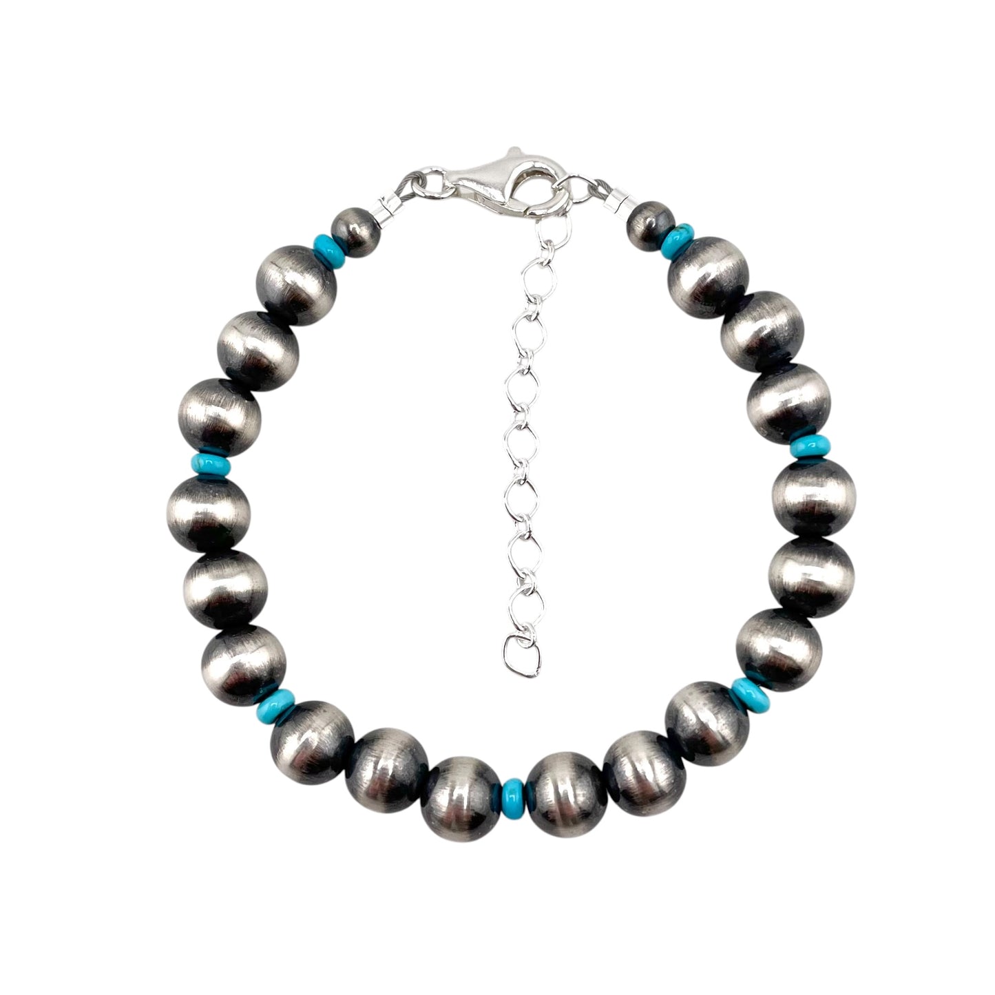 Blue Turquoise Desert Pearl Bead Bracelet Sterling Silver