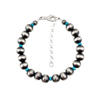 Blue Turquoise Desert Pearl Bead Bracelet Sterling Silver
