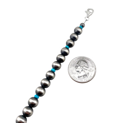 Blue Turquoise Desert Pearl Bead Bracelet Sterling Silver