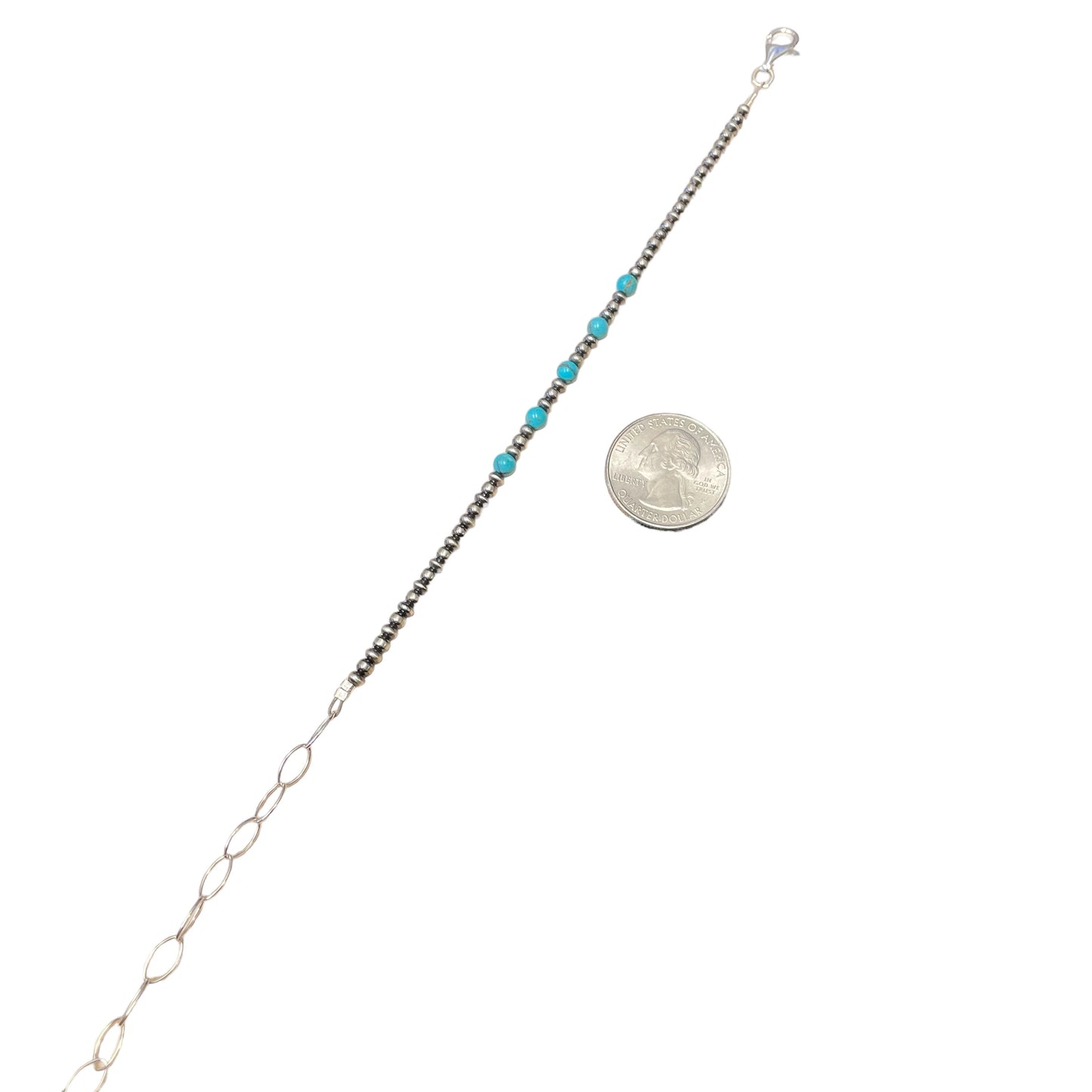 Blue Turquoise Desert Pearl Bead Bracelet Sterling Silver