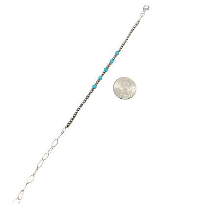 Blue Turquoise Desert Pearl Bead Bracelet Sterling Silver