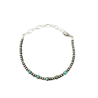 Green Turquoise Desert Pearl Bead Bracelet Sterling Silver