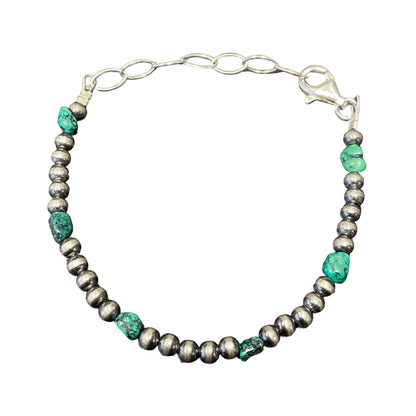 Green Turquoise Desert Pearl Bead Bracelet Sterling Silver