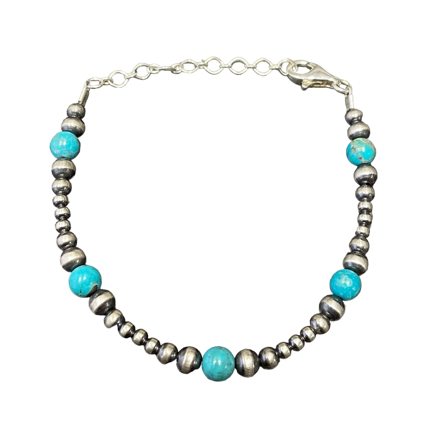 Blue Turquoise Desert Pearl Bead Bracelet Sterling Silver