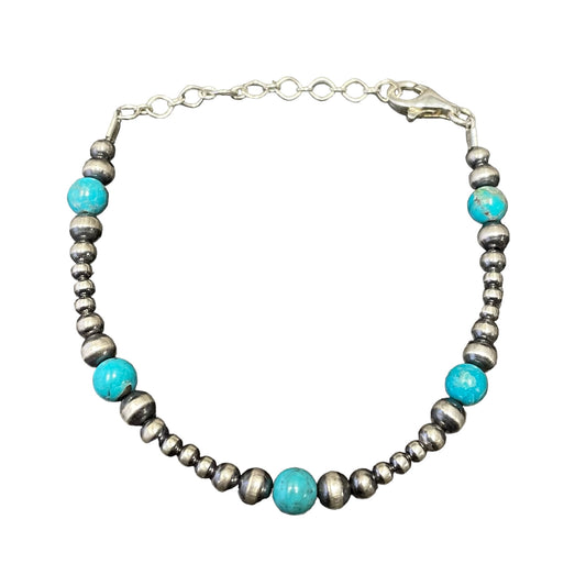 Blue Turquoise Desert Pearl Bead Bracelet Sterling Silver