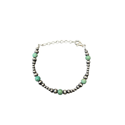 Green Turquoise Desert Pearl Bead Bracelet Sterling Silver