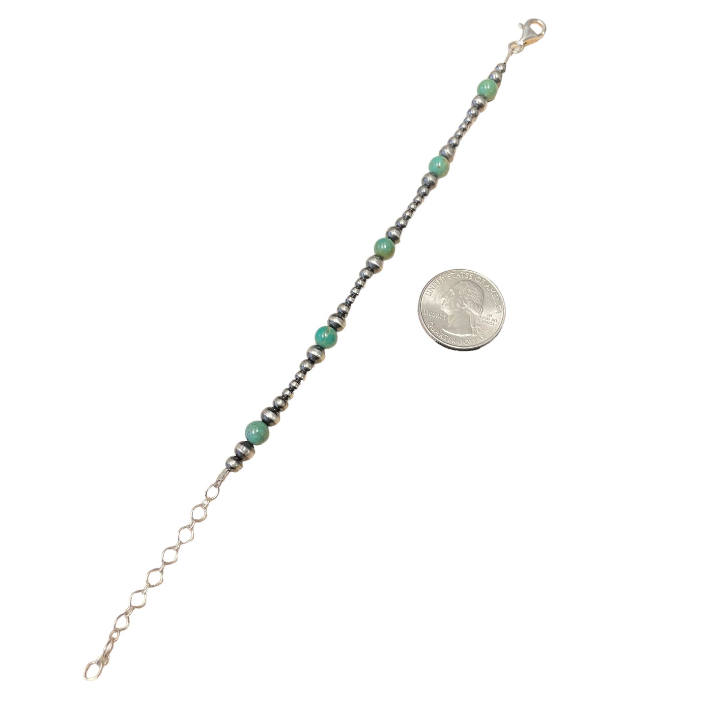 Green Turquoise Desert Pearl Bead Bracelet Sterling Silver