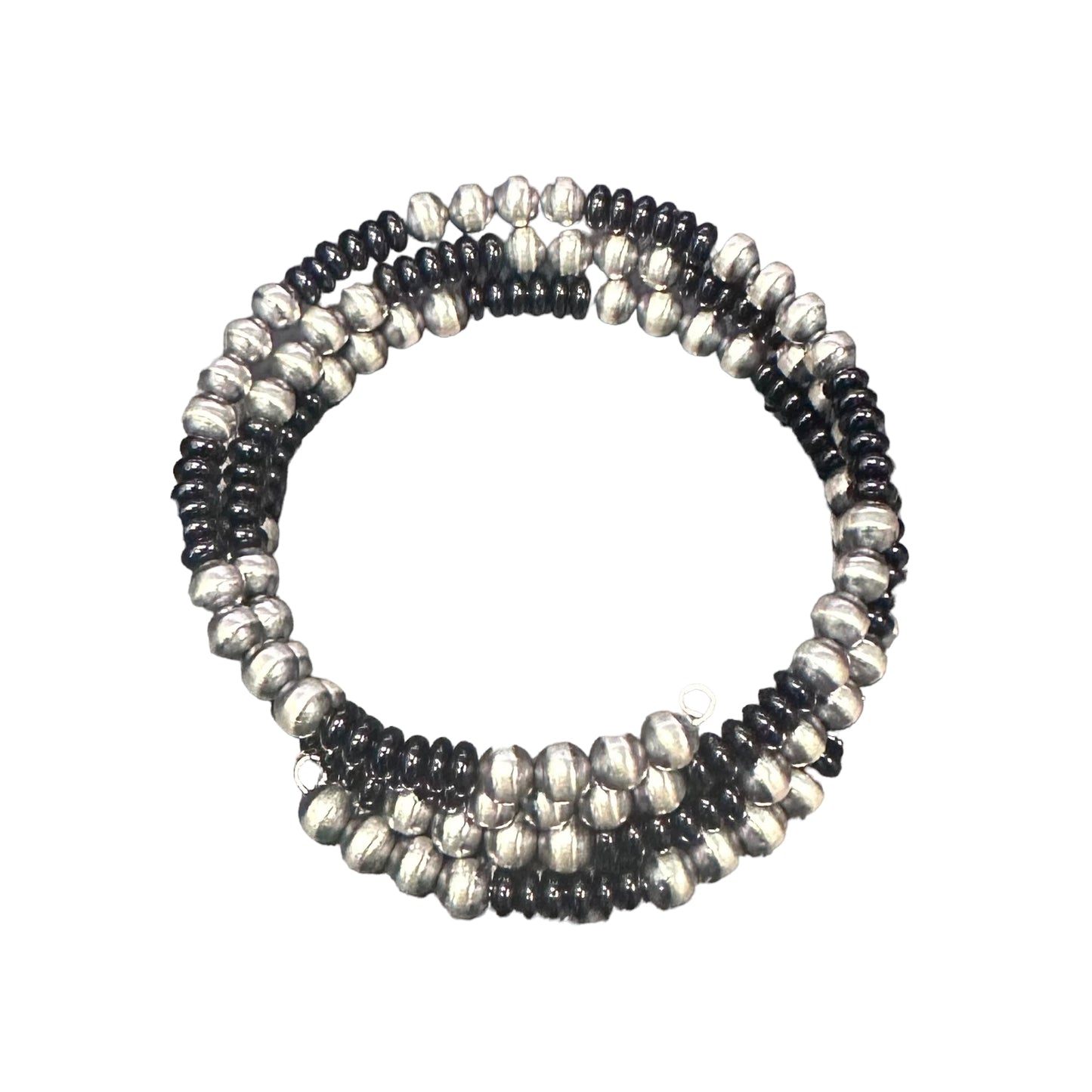 Onyx Navajo Pearl Oxidized Bead Wrap Bracelet Sterling Silver