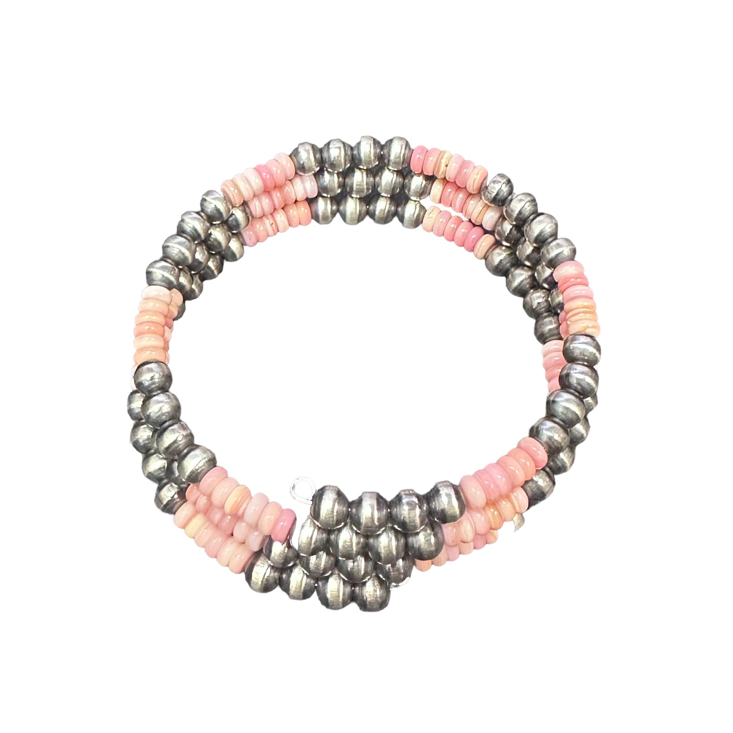 Pink Conch Navajo Pearl Oxidized Bead Wrap Bracelet Sterling Silver