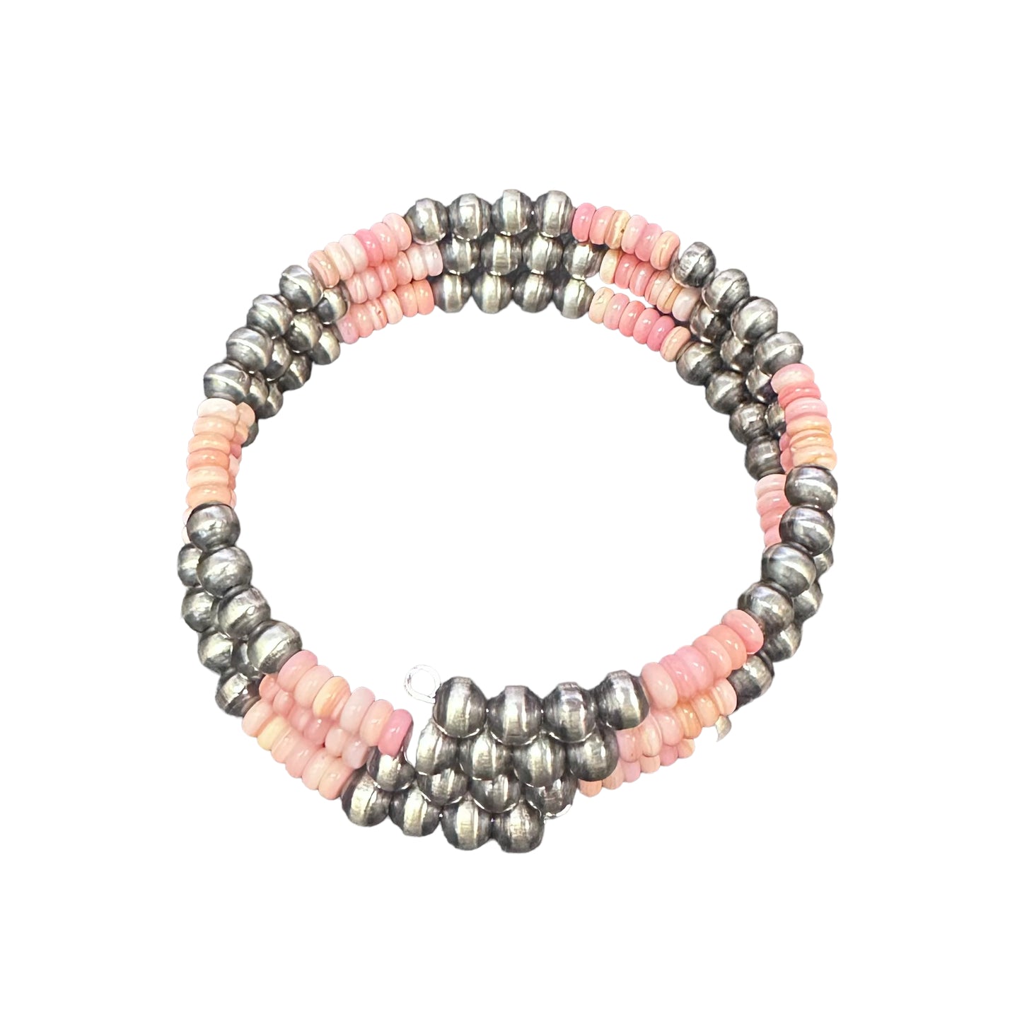 Pink Conch Desert Pearls Oxidized Bead Wrap Bracelet Sterling Silver