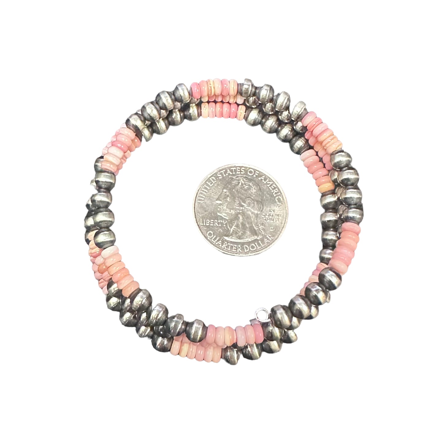 Pink Conch Navajo Pearl Oxidized Bead Wrap Bracelet Sterling Silver