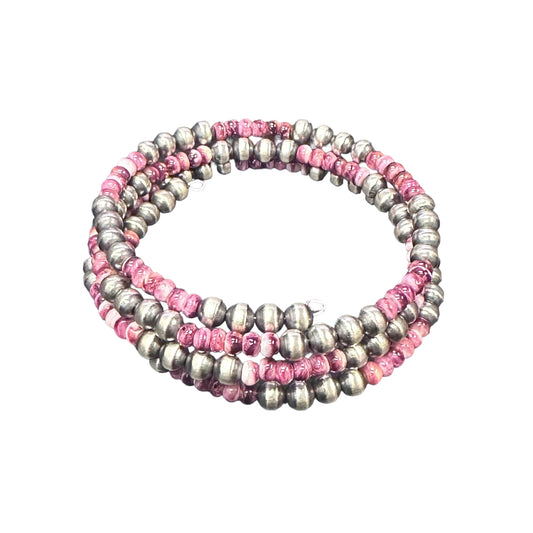Purple Spiny Oyster Desert Pearls Oxidized Bead Wrap Bracelet Sterling Silver