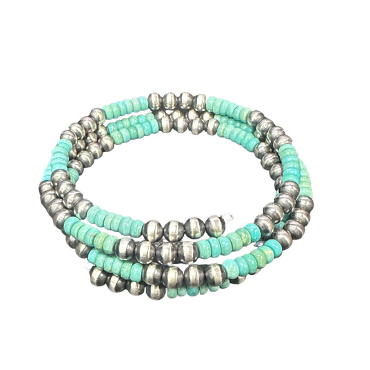 Turquoise Desert Pearls Oxidized Bead Wrap Bracelet Sterling Silver