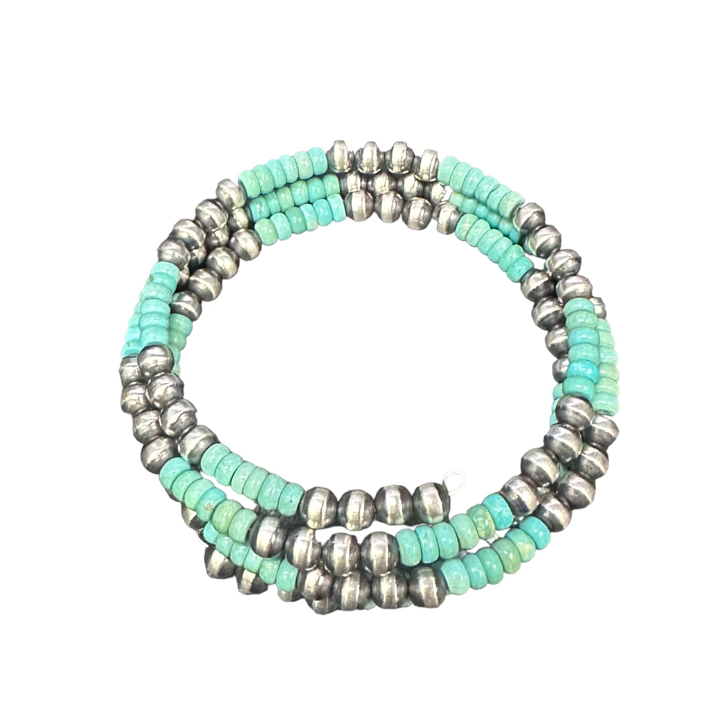 Turquoise Navajo Pearl Oxidized Bead Wrap Bracelet Sterling Silver