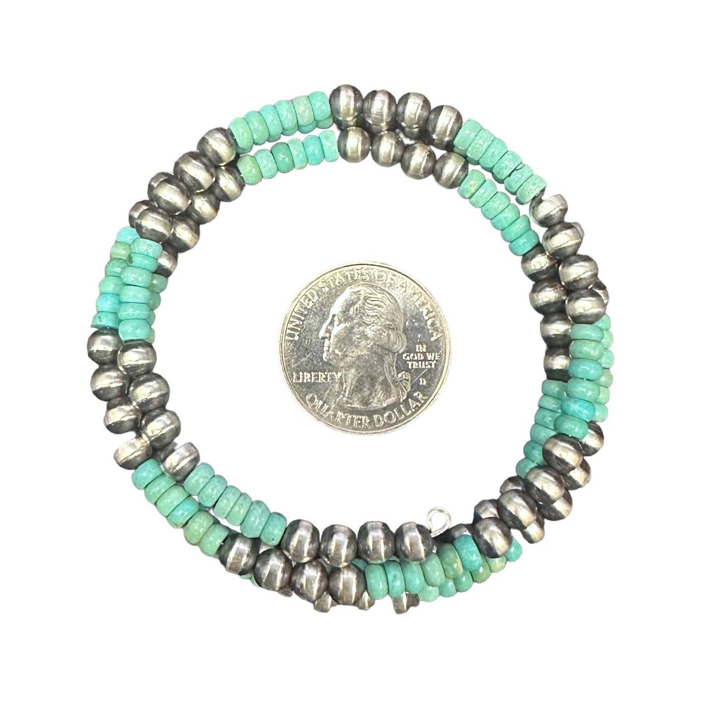 Turquoise Navajo Pearl Oxidized Bead Wrap Bracelet Sterling Silver