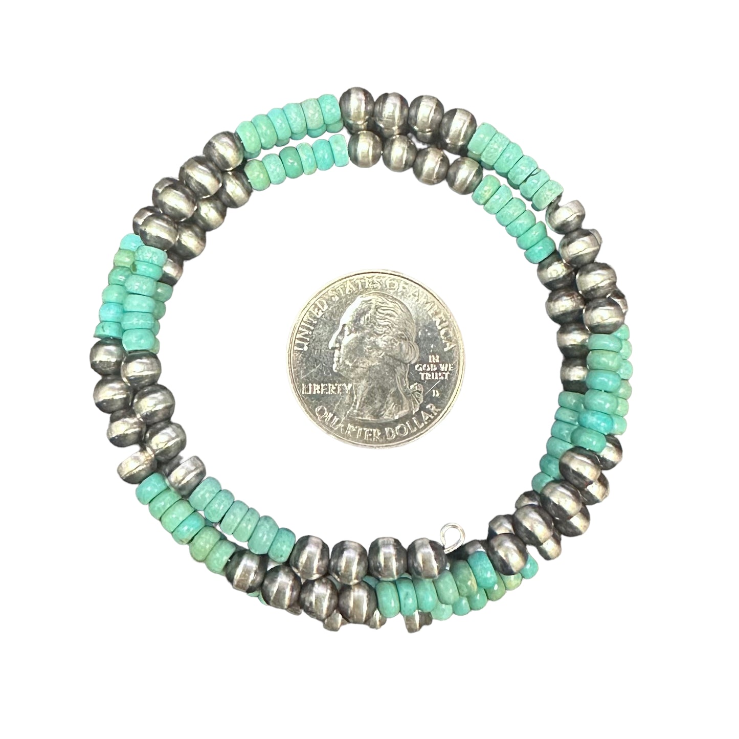 Turquoise Desert Pearls Oxidized Bead Wrap Bracelet Sterling Silver