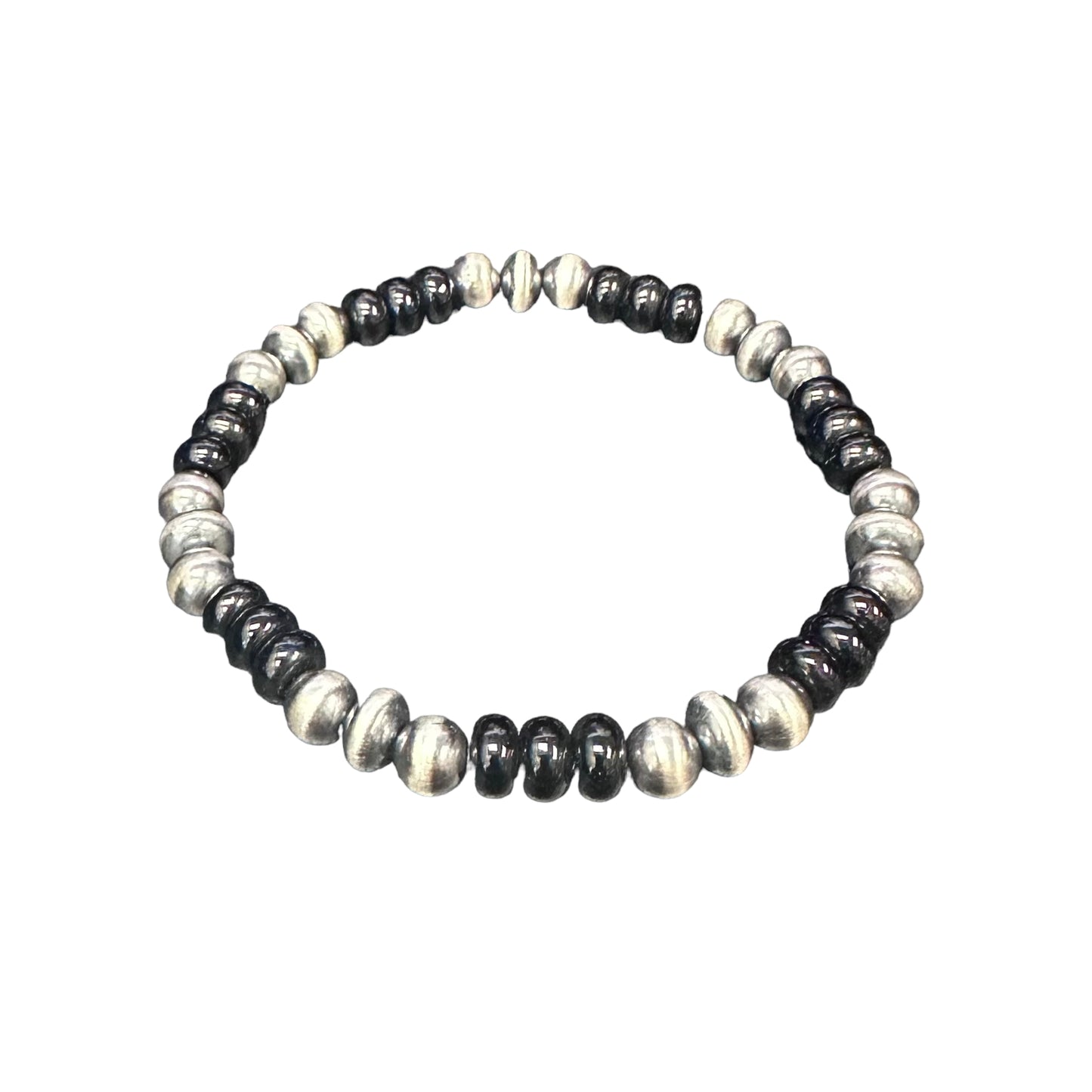 Onyx Desert Pearls Oxidized Bead Stretch Bracelet Sterling Silver