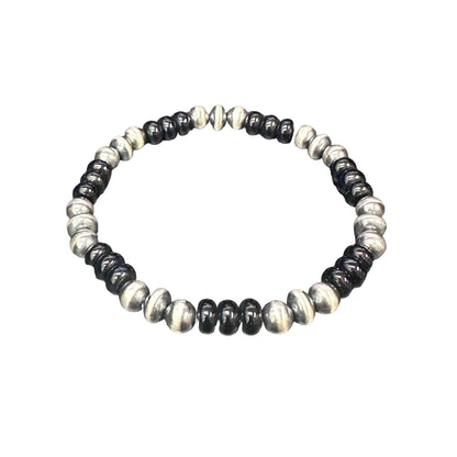 Onyx Desert Pearls Oxidized Bead Stretch Bracelet Sterling Silver