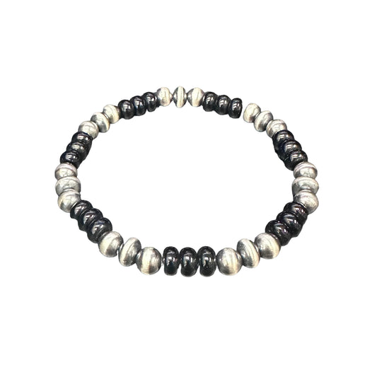Onyx Desert Pearls Oxidized Bead Stretch Bracelet Sterling Silver