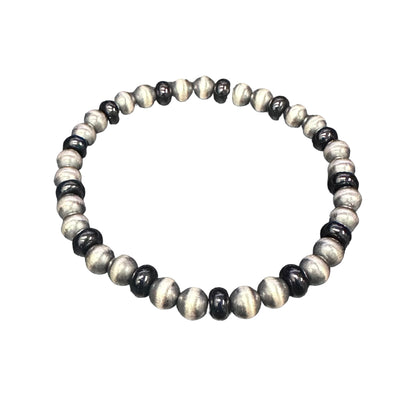 Onyx Desert Pearls Oxidized Bead 6mm Stretch Bracelet Sterling Silver