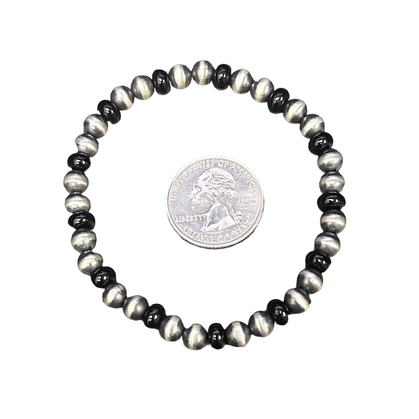 Onyx Desert Pearls Oxidized Bead 6mm Stretch Bracelet Sterling Silver