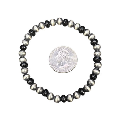 Onyx Desert Pearls Oxidized Bead 6mm Stretch Bracelet Sterling Silver