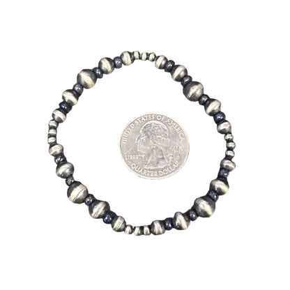 Lapis Desert Pearls Oxidized Bead Stretch Bracelet Sterling Silver