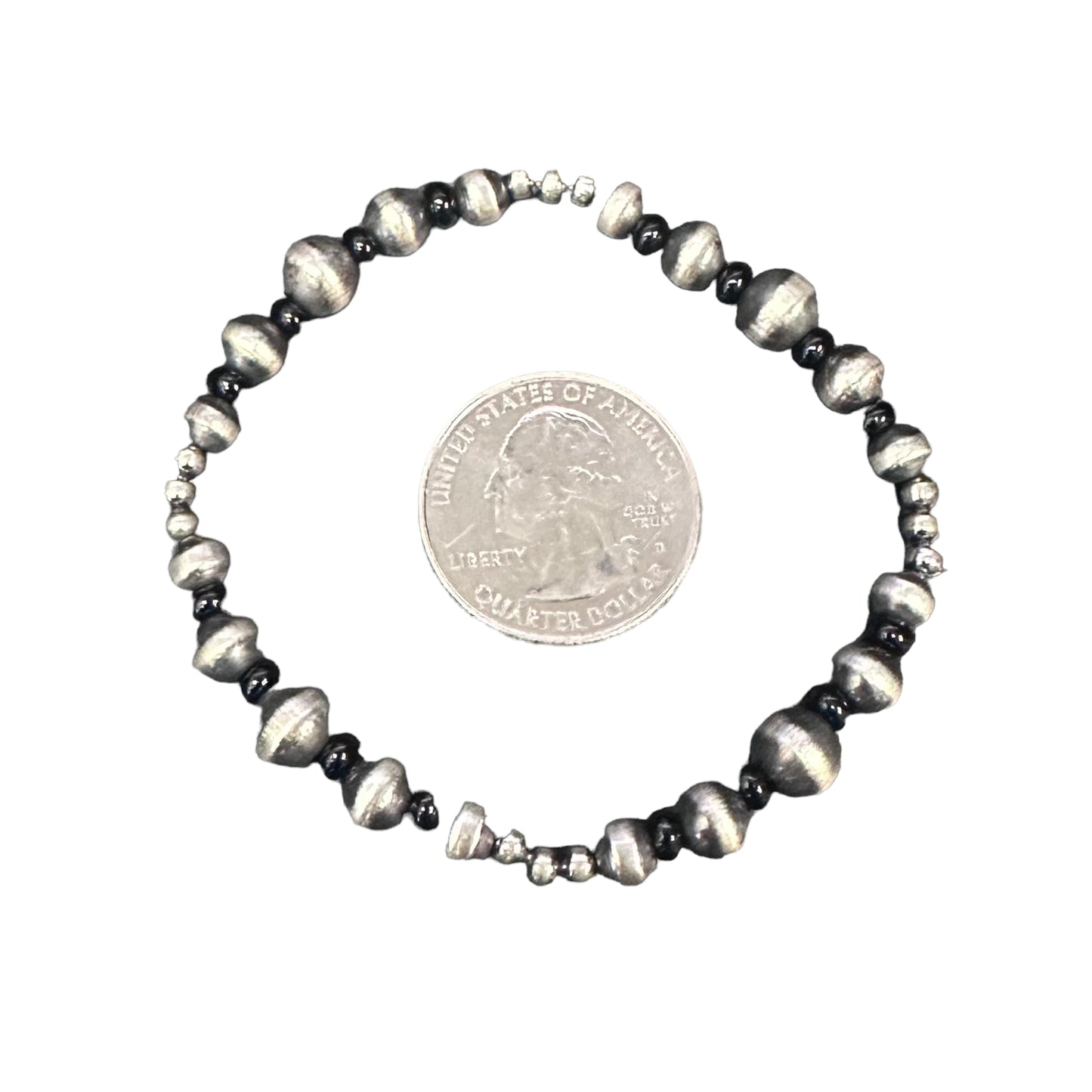 Onyx Desert Pearls Oxidized Bead Stretch Bracelet Sterling Silver