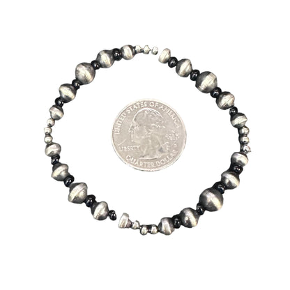 Onyx Desert Pearls Oxidized Bead Stretch Bracelet Sterling Silver