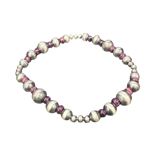 Purple Spiny Oyster Desert Pearls Oxidized Bead Stretch Bracelet Sterling Silver