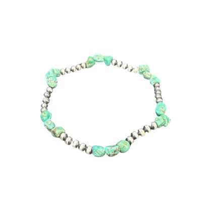 Turquoise Desert Pearls Oxidized Bead Stretch Bracelet Sterling Silver