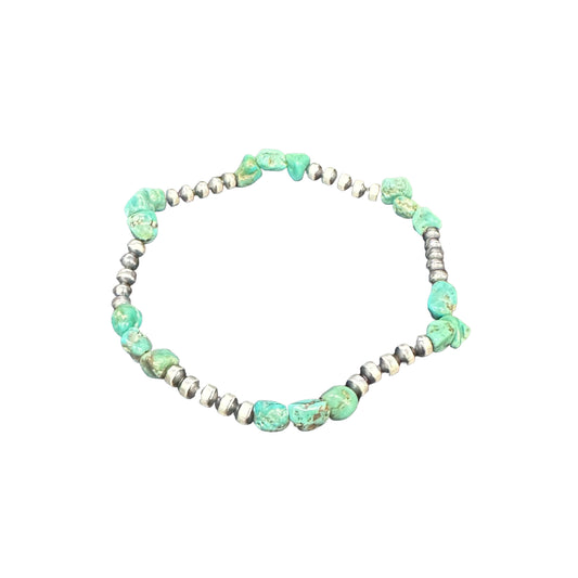 Turquoise Desert Pearls Oxidized Bead Stretch Bracelet Sterling Silver