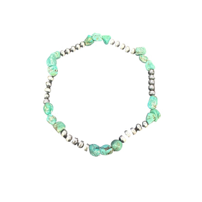 Turquoise Desert Pearls Oxidized Bead Stretch Bracelet Sterling Silver