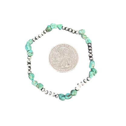 Turquoise Desert Pearls Oxidized Bead Stretch Bracelet Sterling Silver